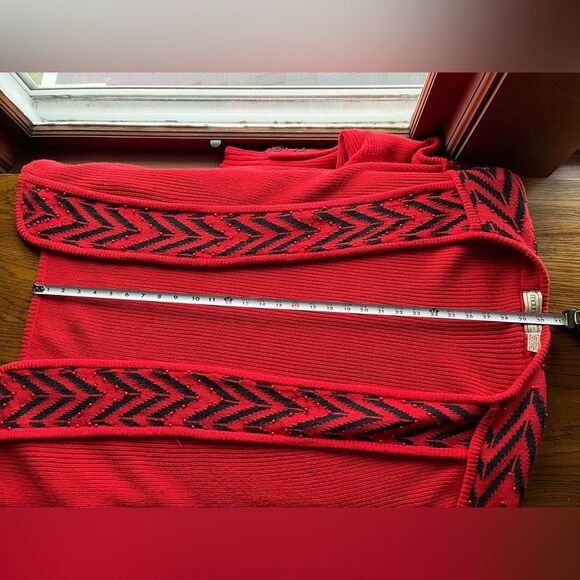 Vintage Maurada XL open front sweater cardigan in red and black - Picture 5 of 6